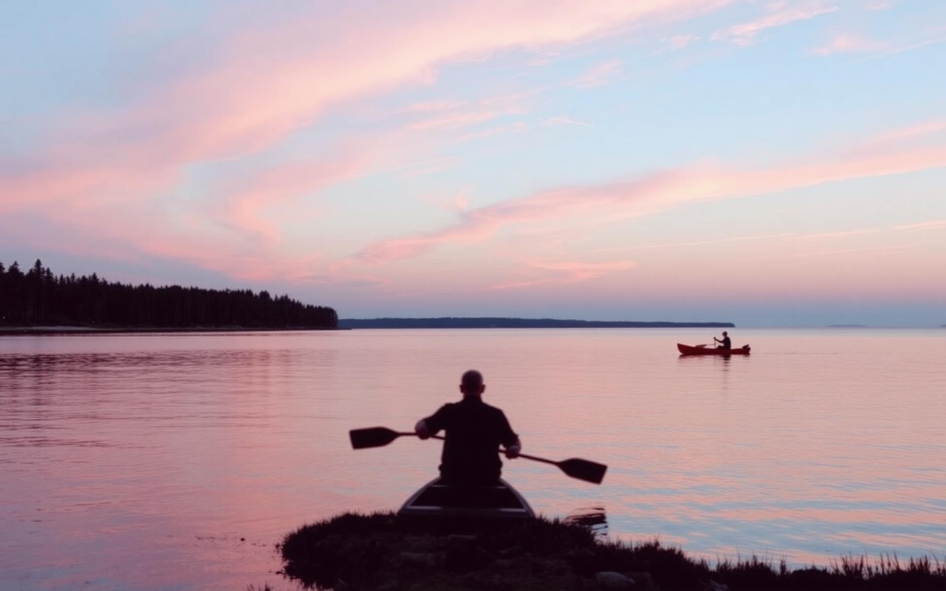 A paddler at dusk on Georgian Bay
